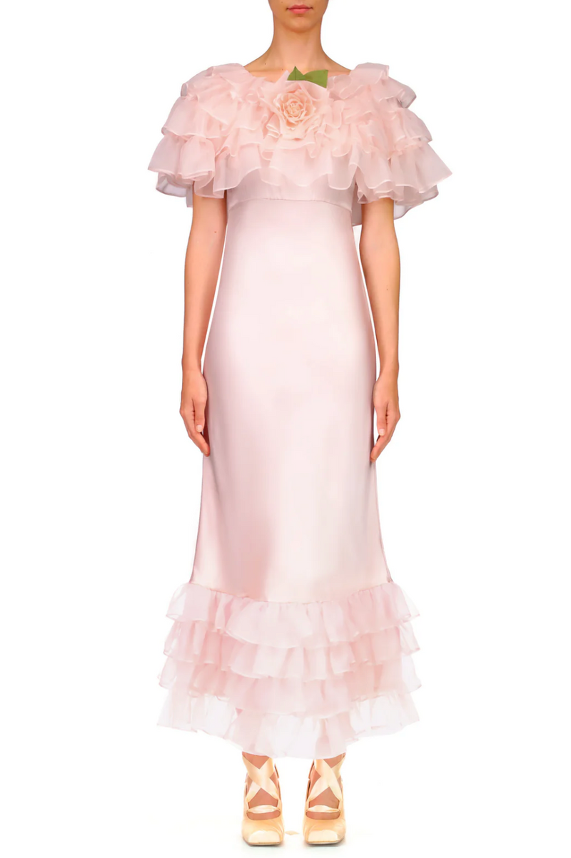 Prettiest Fall 2022 Rodarte Runway Look 9 Pink Silk Dress w Chiffon Ru – Shrimpton Couture