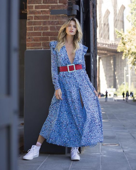 Resort 2018 Carolina Herrera Runway Look One Sample Floral Silk Chiffon Plunge Dress