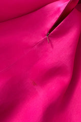 Book Documented Spring 1988 Bill Blass Bright Pink Silk & Black Net Ruffle Dress w Pouf Sleeves