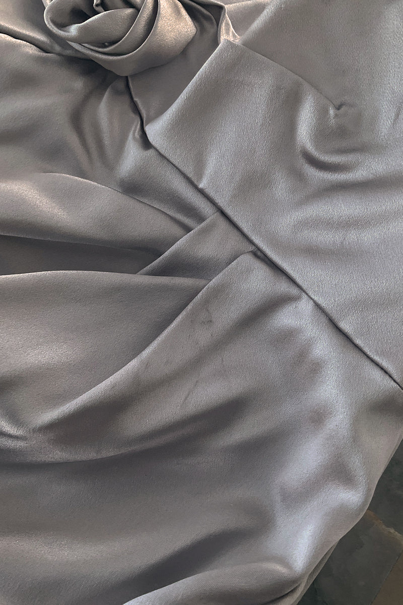 Wonderful Fall 2008 Christian Dior by John Galliano Deep Silver Silk Bias Cut Dress w Fabric Flower Details