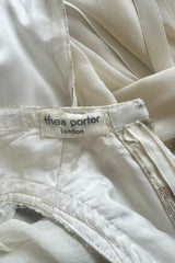 Rare 1969-75 Thea Porter Couture Embroidered Silk Organza & Gold Metallic Dress w Balloon Sleeves