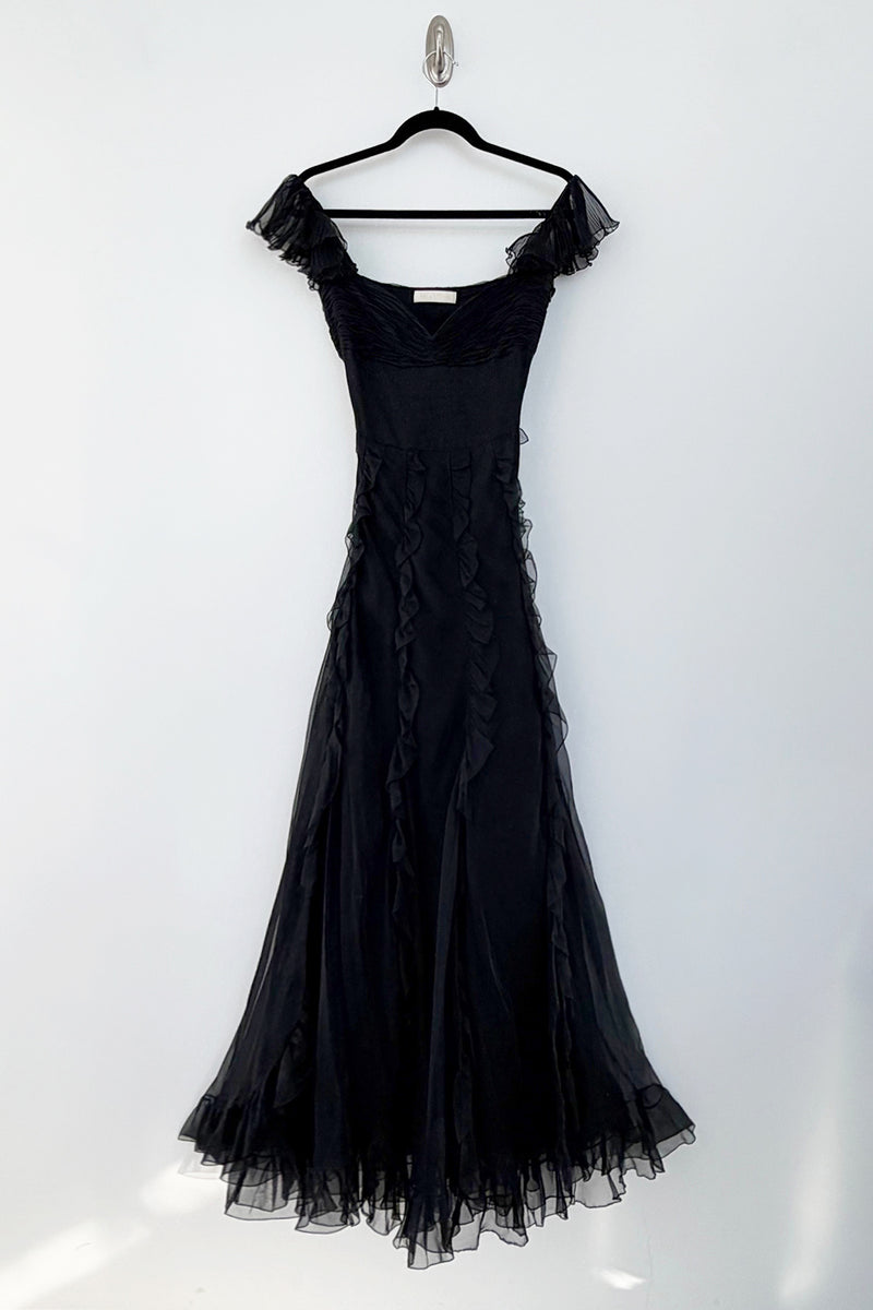 Spring 2004 Valentino by the Original Mr. Valentino Black Pleated Bodice & Ruffle Skirt Dress