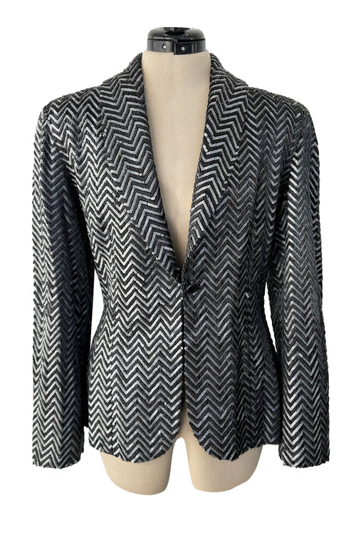 Impeccable Fall 1984 John Anthony Couture Silver & Black Chevron Hand Beaded & Sequin Jacket