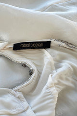 Iconic Spring 2006 Roberto Cavalli Front Plung & Open Back Heavily Detailed w Rhinestone Bias Cut Ivory Silk Dress