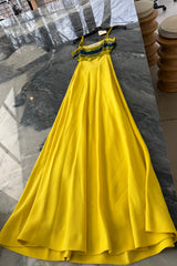 Exceptional 1960s James Galanos Yellow Silk Crepe w Blue & Yellow Beaded Back Cut Out Top
