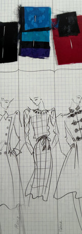 Divine Fall 1979 Yves Saint Laurent True Haute Couture Blue Silk Harlequin Print Dress w Ruffled Cuffs