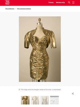 1989 Vicky Tiel Couture Metallic Gold Lame Gathered & Draped Strapless Dress