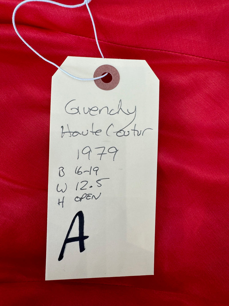 1979 Givenchy Red Organza Caped Dress
