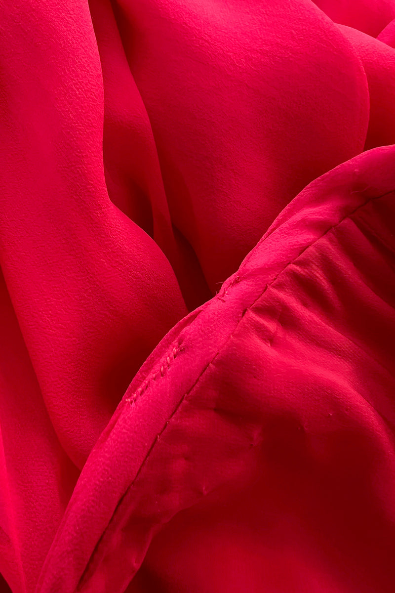 Beautiful Spring 1989 Bob Mackie Runway Red Silk Chiffon Dress & Cape w Inner Pink Layer