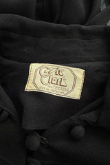 c.1969 Ossie Clark Black Moss Crepe Dress w Bishop Sleeves, Button Front & Dog Ear Collar