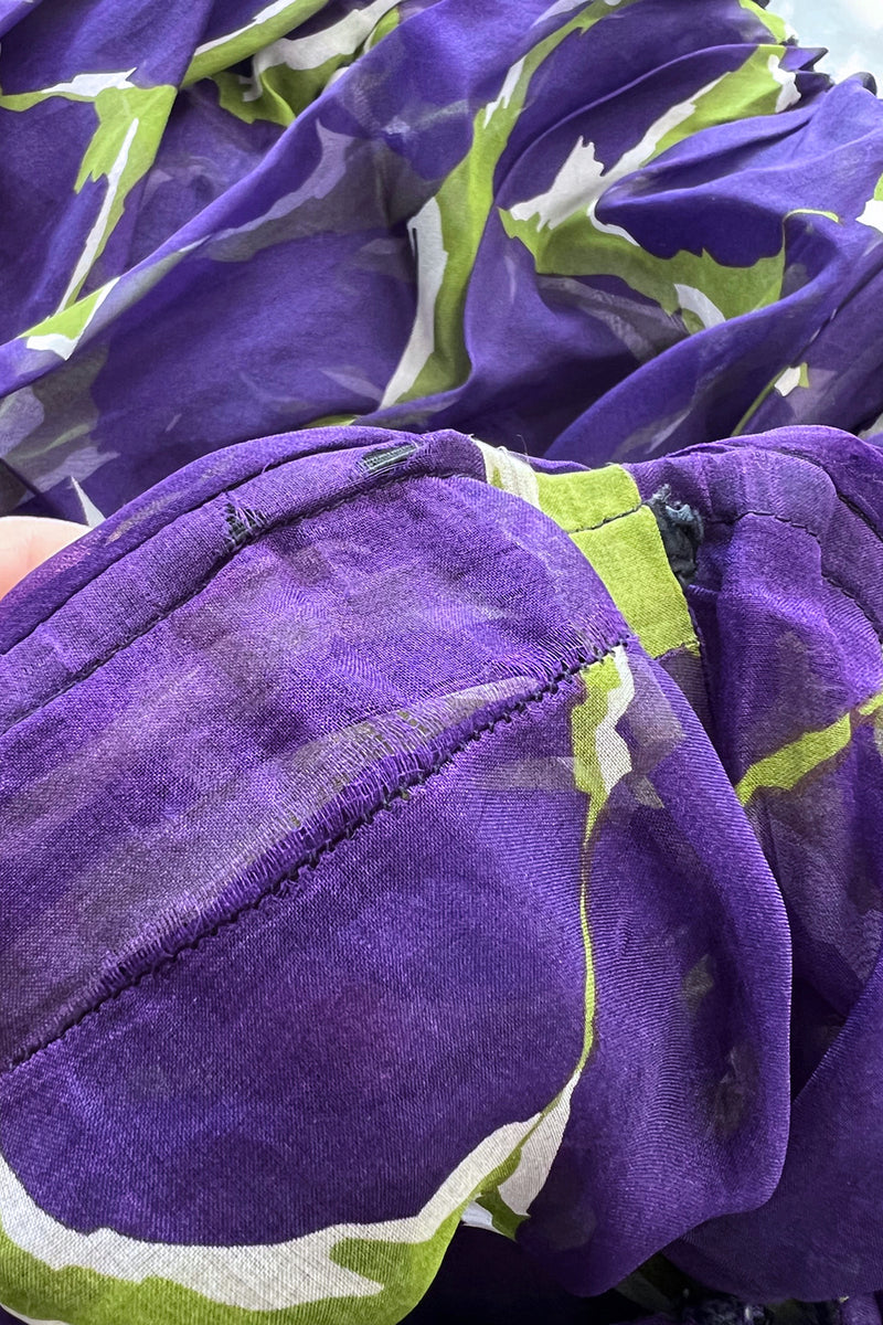 Exceptional Spring 1984 Yves Saint Laurent Runway Strapless Purple & Green Silk Organza Dress