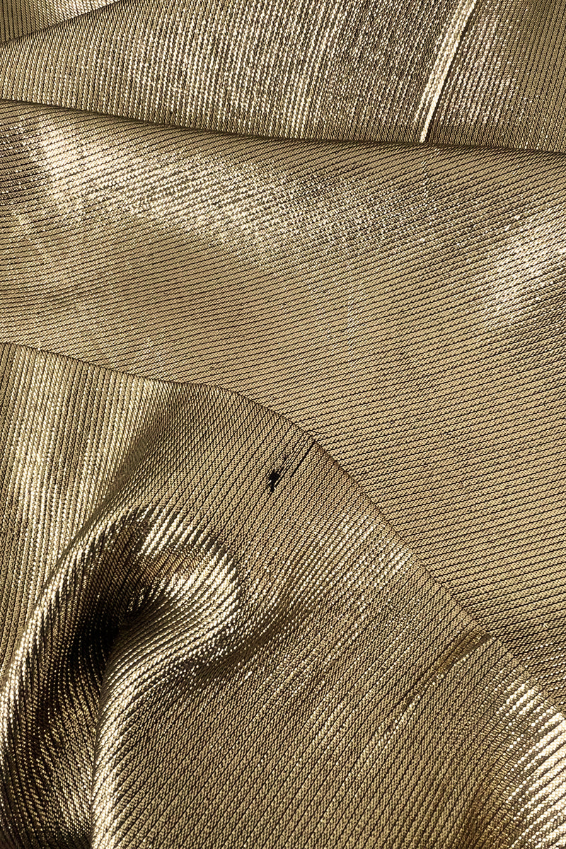 Iconic Fall 1991 Yves Saint Laurent Runway Slinky Gold Lame Dress w Gold Button Details Iconic Fall 1991 Yves Saint Laurent Runway Slinky Gold Lame Dress w Gold Button Details