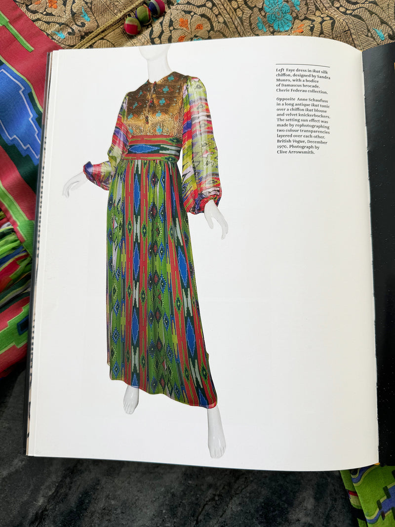 Exceptional Early 1970s Thea Porter Book Documented Faye Dress in Ikat SIlk Chiffon & Brocade