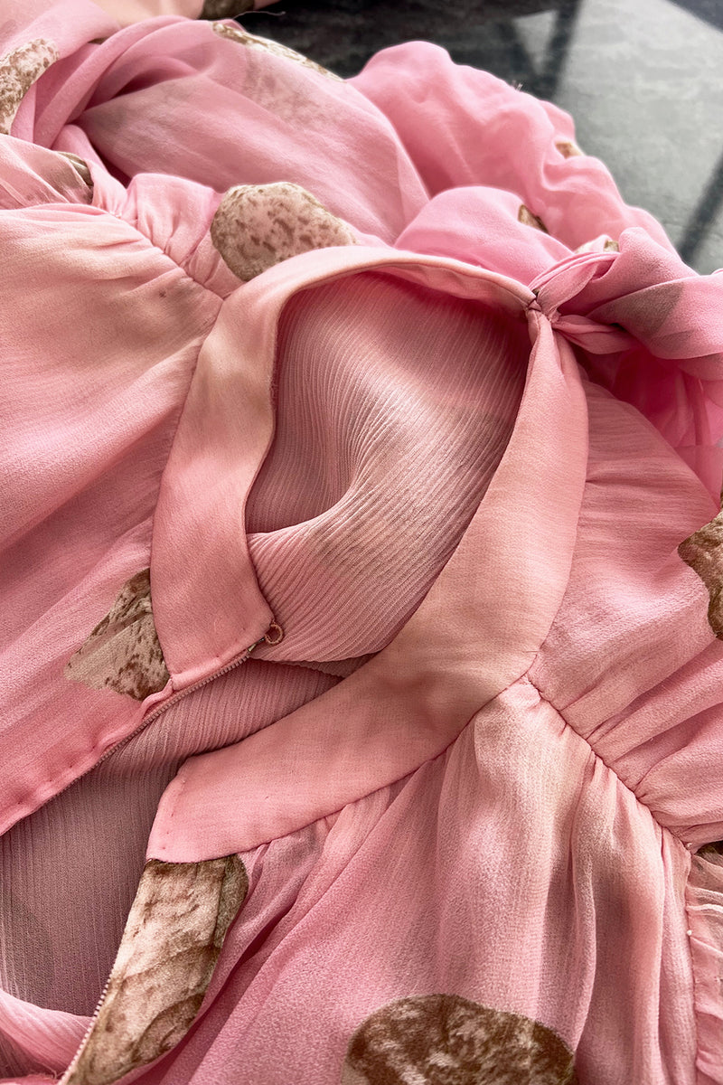 Gorgeous Spring 1974 Valentino Ad Campaign Shell Print Pink Silk Chiffon Top & Silk Twill Skirt Set