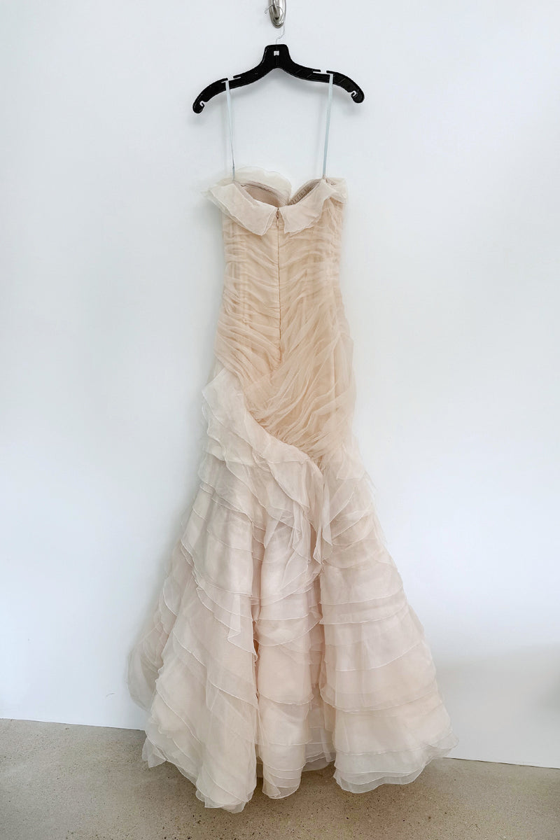 Divine Spring 2017 Carolina Herrera Palest Peach Ivory Silk Organza & Silk Net Strapless Ruffled Wedding Dress