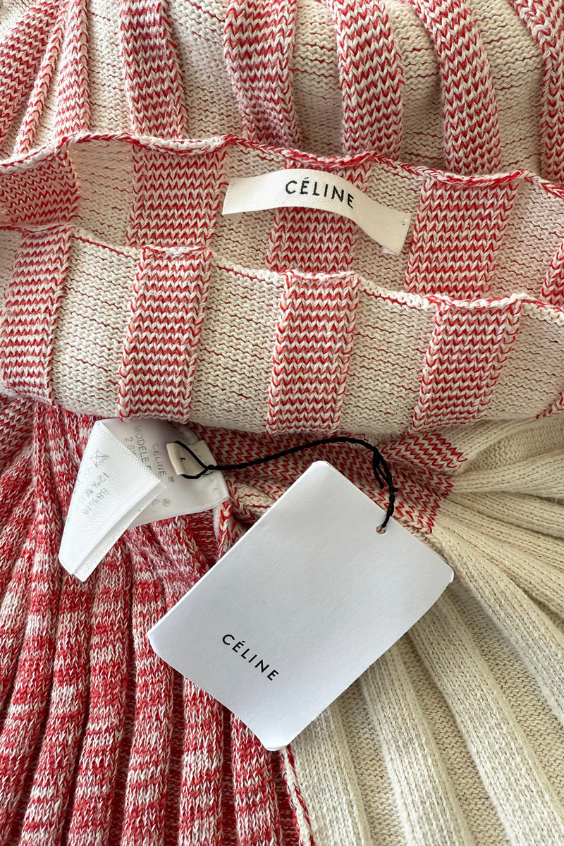 Iconic Spring 2017 Celine by  Pheobe Philo Pale Red-Pink & Ivory Knit Sweater Dress w Exaggerated Ribbing