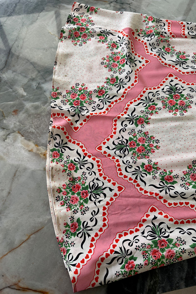 Prettiest Spring 2021 Rodarte Runway Look 20 Bias Cut Silk Pink Print Flower & Hearts Dress w Removable Flower
