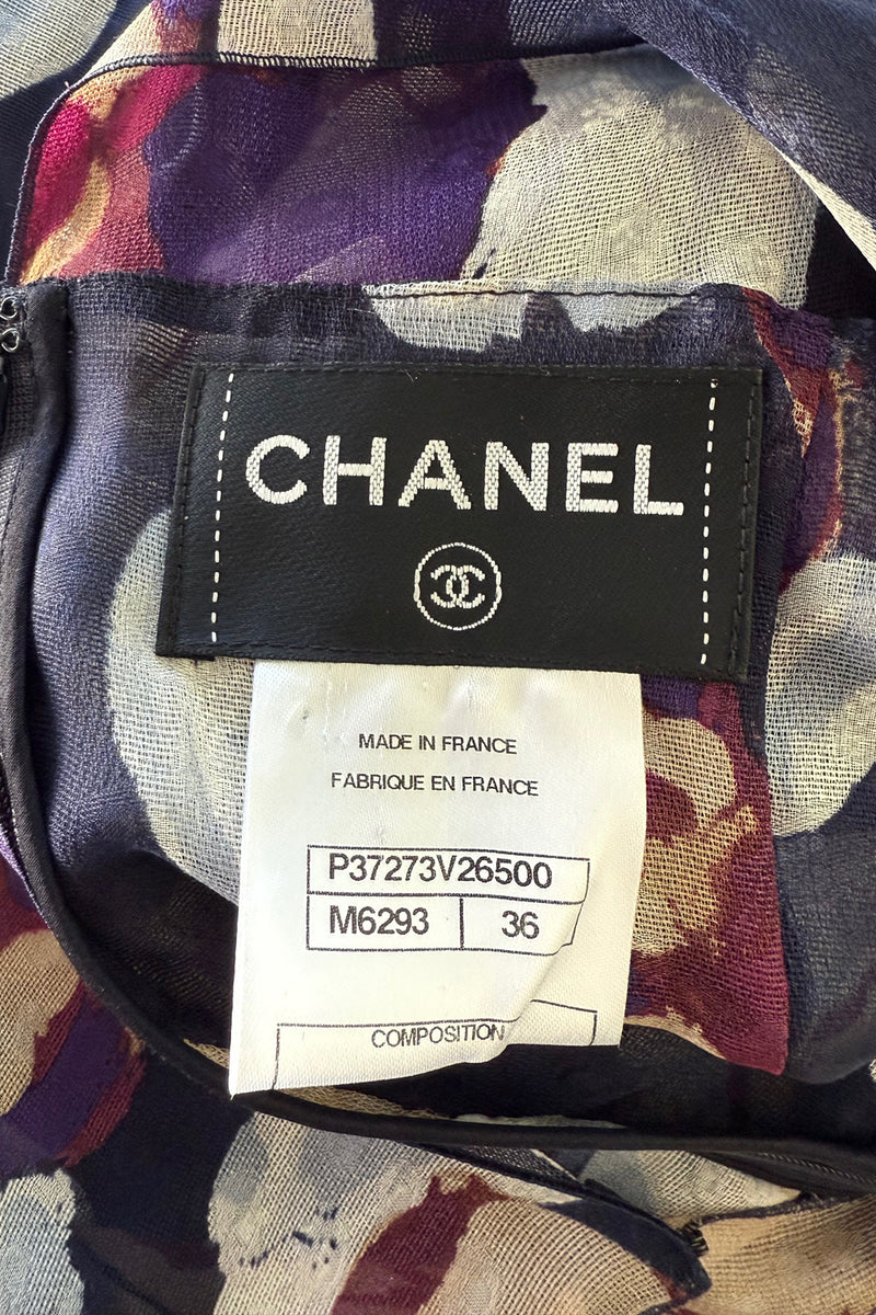 Cruise 2010 Chanel by Karl Lagerfeld Runway Look 33 Silk Chiffon Dress w Oversized Purple Floral Print