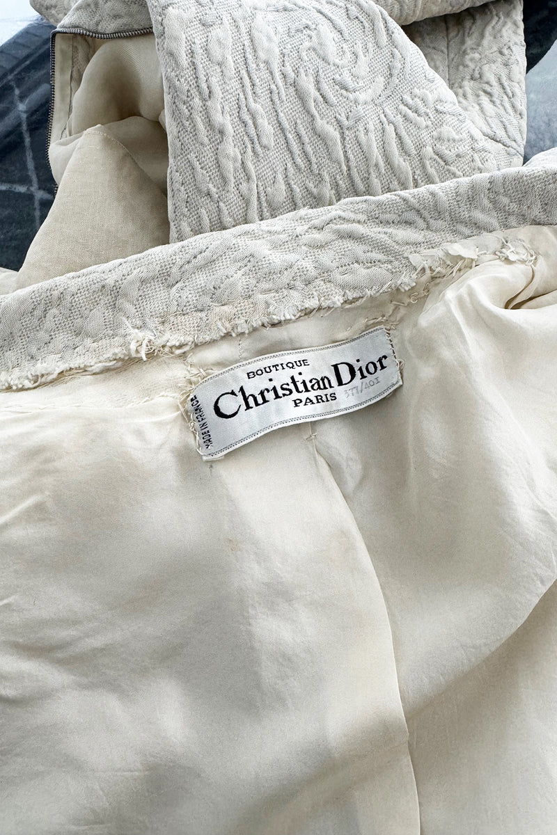 1960s Christian Dior Demi-Couture Textured Ivory Silk A-Line Dress & Matching Crop Jacket
