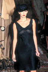 Exceptional Spring 1999 Christian Dior by John Galliano Black Bias Cut Silk Dress w Lace Detailing