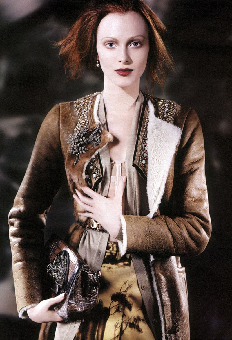 Prettiest Fall 2004 Prada Runway & Ad Campaign Print Silk Chiffon Dress w Beaded Detailing