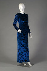 Fabulous Fall 1986 Bill Blass Runway Brilliant Blue Silk Velvet Dress w Open Cut Out Back