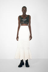 Incredible Fall 2021 Alaia Leather Cut Out Bustier Dress w Cage Back & Hammered Silk Skirt