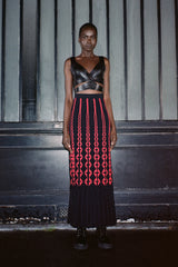 Incredible Fall 2021 Alaia Leather Cut Out Bustier Dress w Cage Back & Hammered Silk Skirt