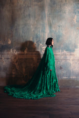 Remarkable Resort 2019 Gucci by Alessandro Michele Runway Look 9 Green Lace & Net Ruffle Dress w Train