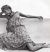 Spectacular Spring 1978 Christian Dior by Marc Bohan Blue Floral Silk Chiffon Dress w Ribbon Straps