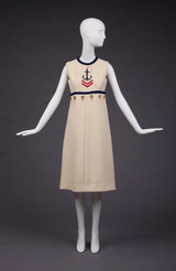 Museum Held Spring 1968 Norman Norell Unlabeled Couture Blue Button & Anchor Sailor Dress