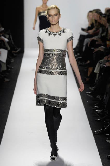 Superb Fall 2007 Oscar de la Renta Runway Look 38 Sequin & Bead on Ivory Boucle Wool Runway Dress