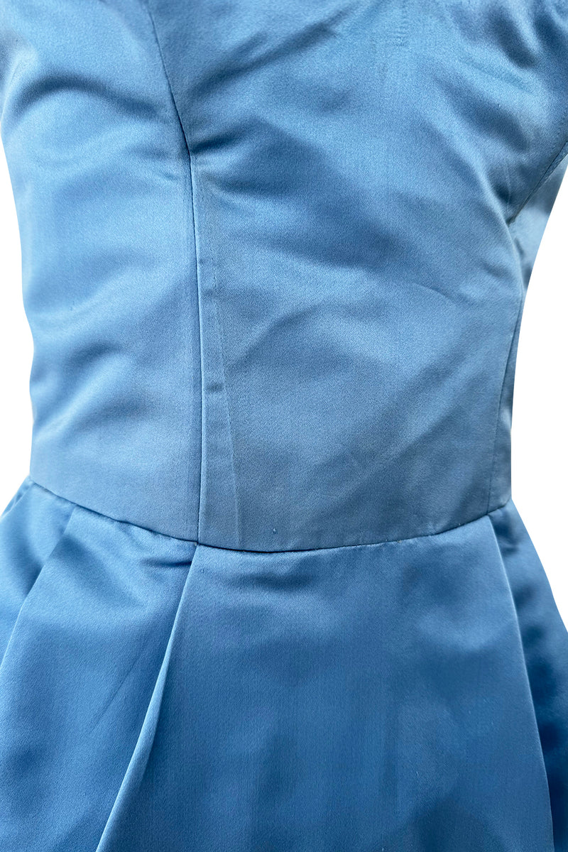 Outstanding 1960s Christian Dior by Marc Bohan Demi-Couture Sky Blue Silk Bombshell Dress
