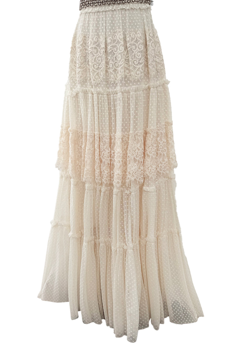 Gorgeous 2010s Lanvin Blanche by Alber Elbaz Dotted Net Plunge Dress w Rhinestone Details