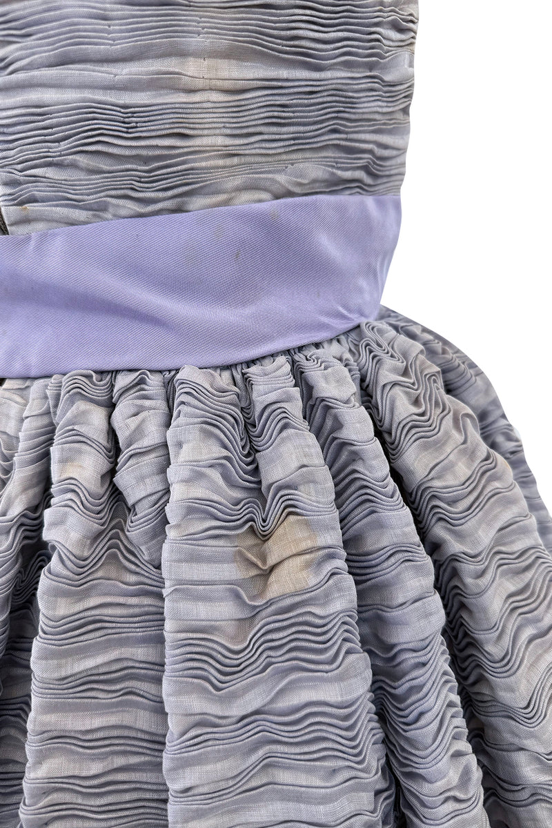 Elegant Late 1950s Sybil Connolly Couture Pale Lavender Pleated Linen Strapless Dress w Shawl