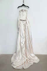 2010-2011 Alexander McQueen Strapless Ivory Silk Dress w Hand Embroidered Flowers & Train