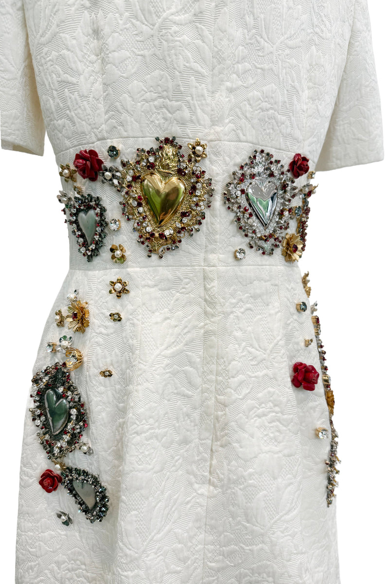 Spring 2015 Dolce & Gabbana Runway Look 48 Silk Brocade Mini Dress w Elaborate Front Embellishments