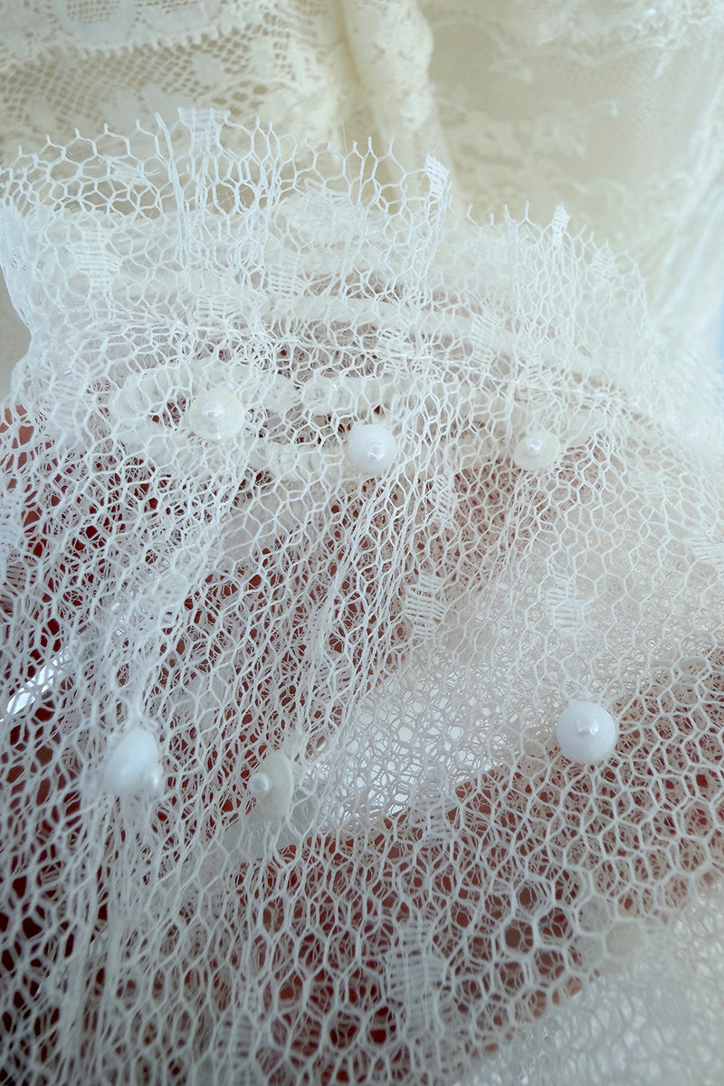 2012 Valentino by Pierpaolo Piccioli & Maria Grazia Chiuri Tiered Ivory Lace Net Dress w Sequin & Bead Detailing