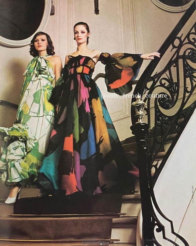 Beautiful 1973 Christian Dior by Marc Bohan Printed Silk Chiffon Dress