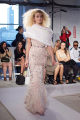 Dreamy Spring 2012 Oscar de la Renta Runway Look 47 Nude Pink Feather Dress w Silver Thread Flowers Detailing