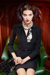 Pre-Fall 2011 Christian Dior by John Galliano Black Silk Suit w Back Flared Skirt & Gathered Detailed Jacket