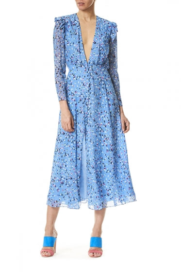 Resort 2018 Carolina Herrera Runway Look One Sample Floral Silk Chiffon Plunge Dress