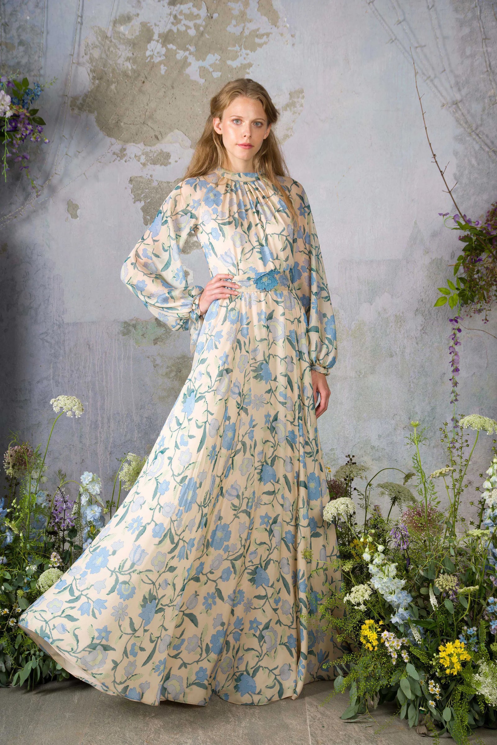 Prettiest Resort 2020 Luisa Beccaria Runway Look 24 Blue & Ivory Silk –  Shrimpton Couture