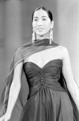 Spring 1990 Oscar De La Renta Ocean Blues Silk Chiffon Strapless Dress w Gathered Bodice