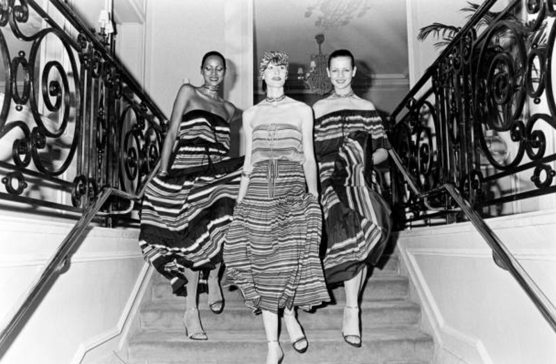 Spring 1977 Christian Dior by Marc Bohan Purple & Multi Coloured Stripe Cotton Jersey Dress