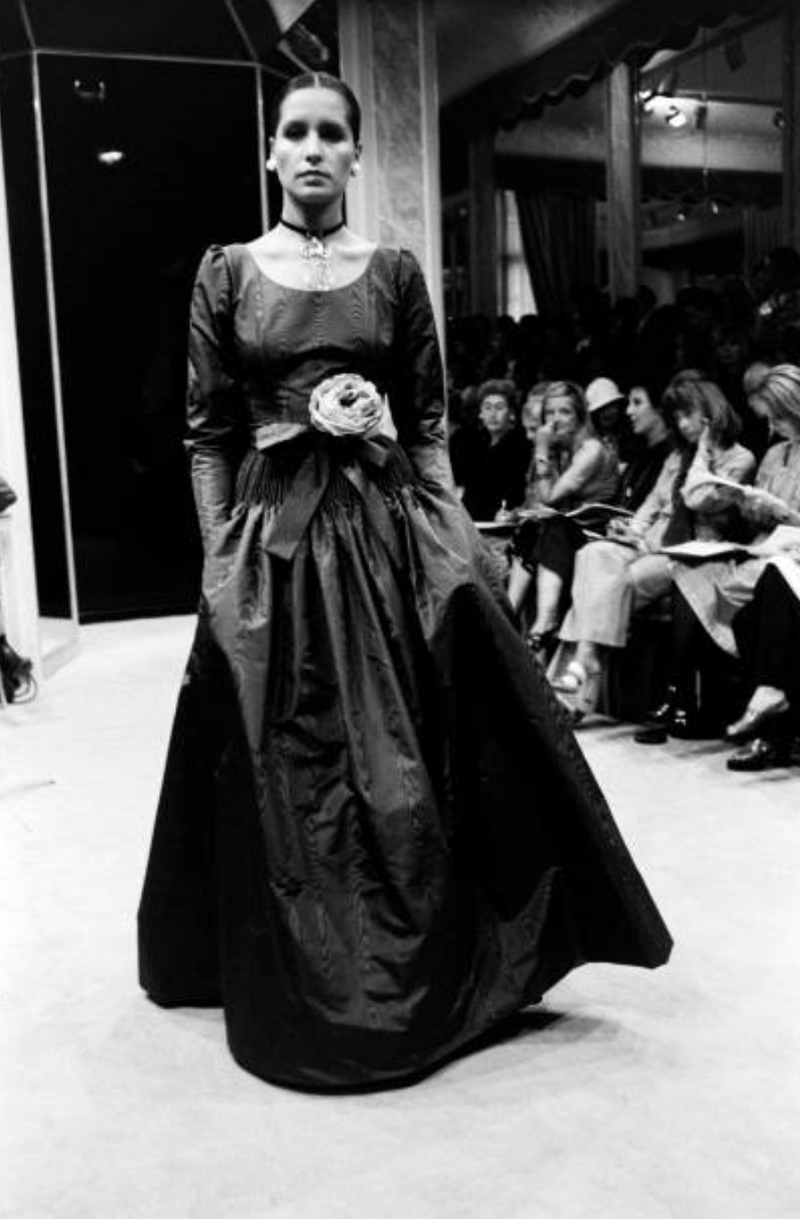 Fall 1974 Louis Mies Couture YSL Silk Taffeta Dress w Hand