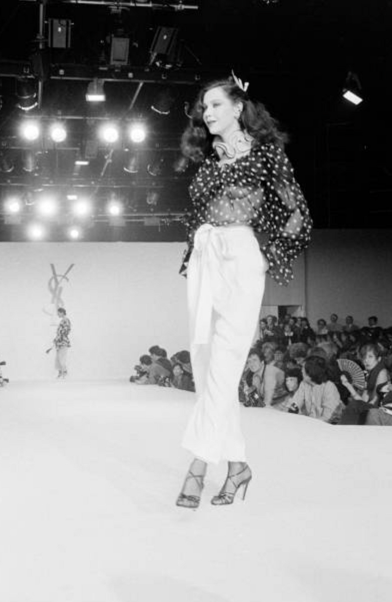 Well Documented Spring 1980 Yves Saint Laurent Black & White Polka Dot Silk Chiffon Top