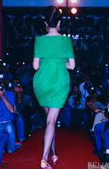 Spring 1988 Christian Lacroix Luxe Label Demi-Couture Lime Green Puff Silk Dress W Changeable Panel