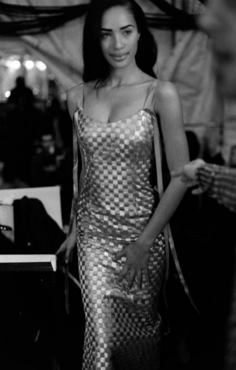 Extraordinary & Rare Fall 1995 Todd Oldham Runway Gold Metallic Woven Ribbon Dress