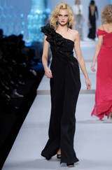 Spring 2008 Christian Dior by John Galliano Deep Blue Silk Chiffon One Shoulder Dress w Beading